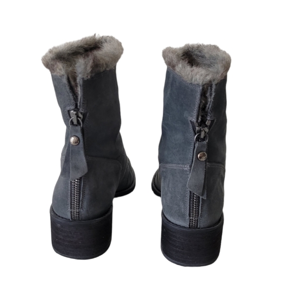 Stuart Weitzman Grey Suede Booties Faux Fur - Picture 7 of 10
